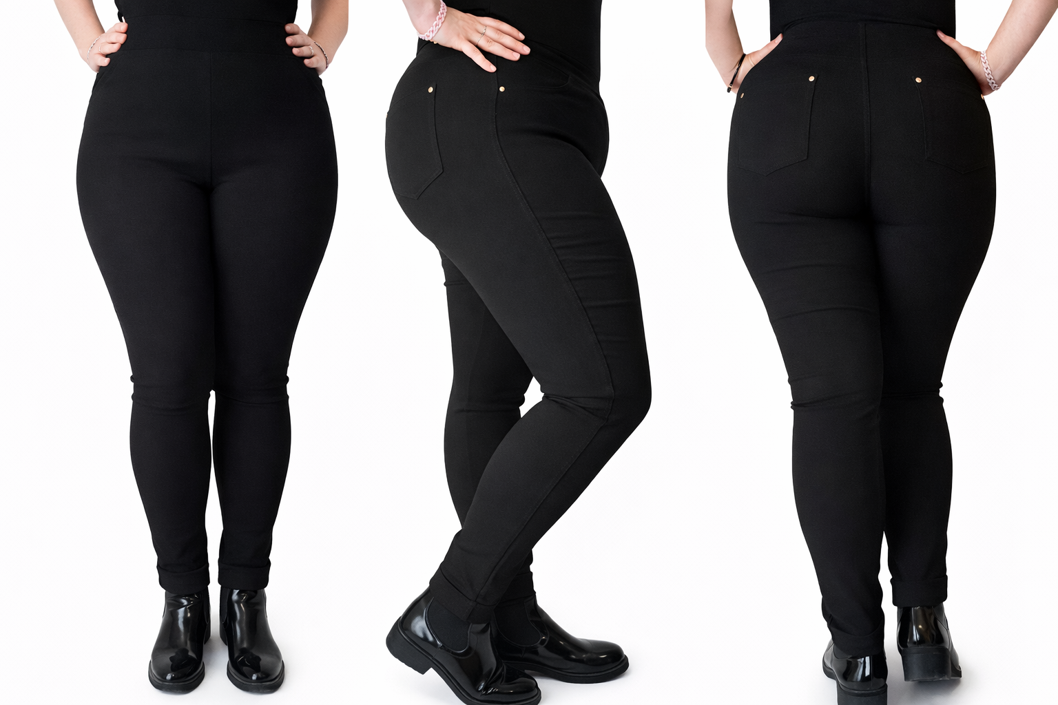 Pantalon slim grande taille noir – Camille